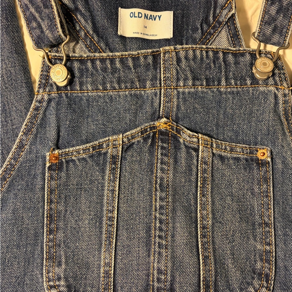 Old Navy Women's Classic Blue Jeans Overalls 100% Cotton Heavy Denim 27in Inseam - Picture 4 of 9